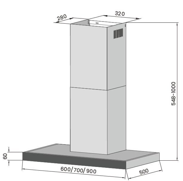 T shape range hood1008