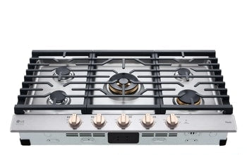 Stainless steel gas cooktop with Consumer Reports recommended badge on a white background