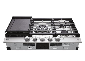 36” Smart Gas Cooktop with 22K BTU Dual Burner and LED Knobs