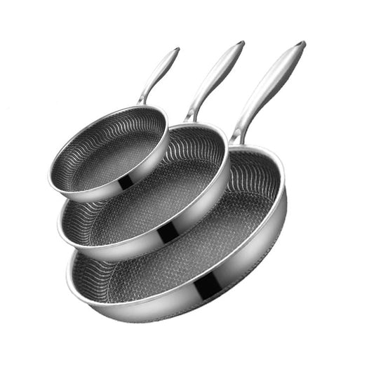 Stainless Steel Non-Stick Pan - Detachable Handle, Honeycomb Coating