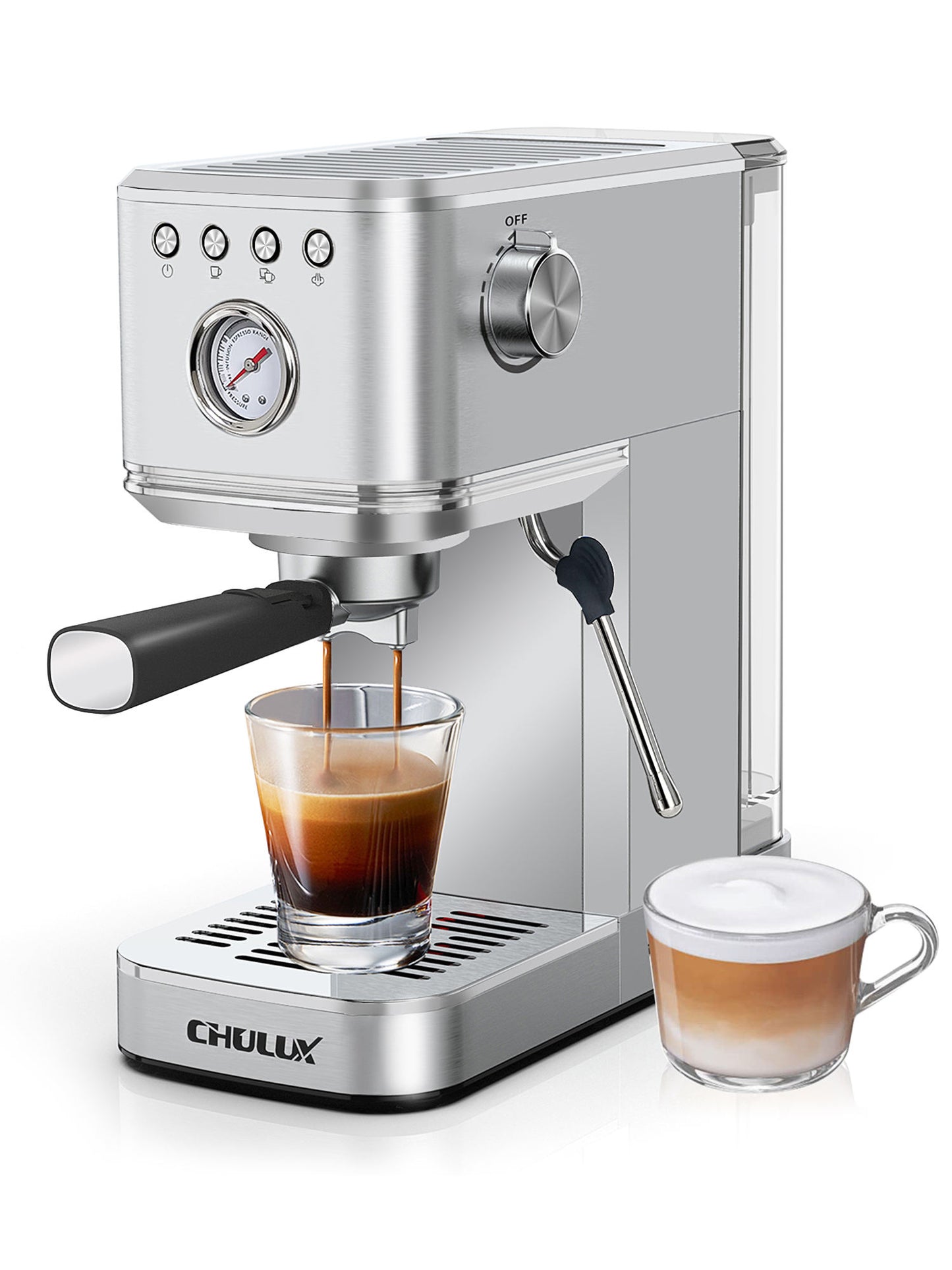 20 Bar Semi-Auto Espresso Machine - Stainless Steel with Milk Frother