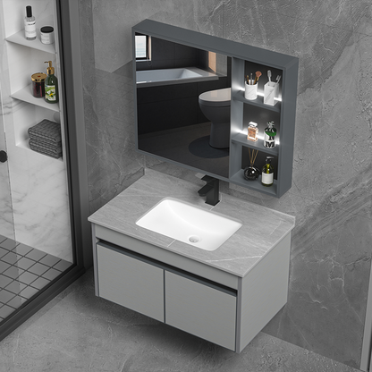 Wall-Mounted Smart Bathroom Vanity - Touch Sensor Mirror & Stone Ceramic Basin